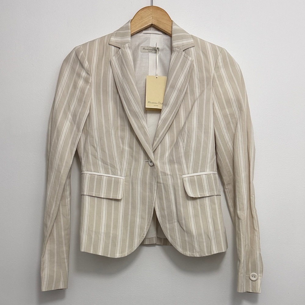 🆕 Massimo Dutti Beige Linen Blend Striped Blazer